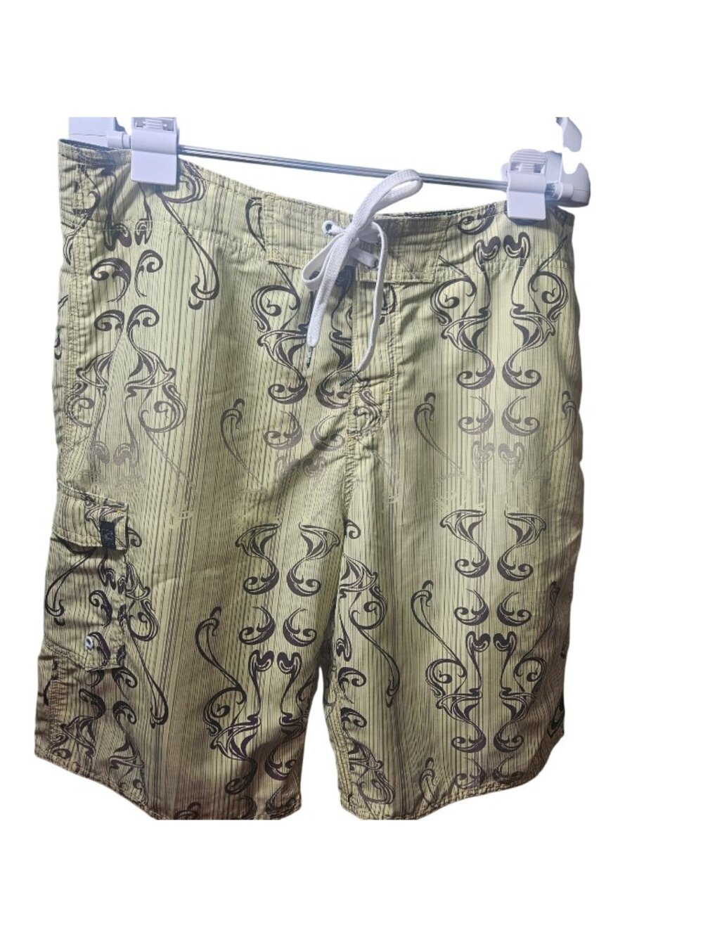 O'NEILLMens green Board Shorts With Brown Swirl Pattern & Cargo Pocket Size 34